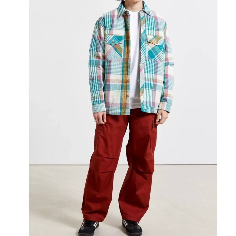 UO Men's Eclectic Grandpa Skater Plaid Seersucker Shirt Jacket,Multi, L - Picture 16 of 16